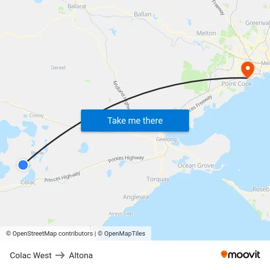 Colac West to Altona map