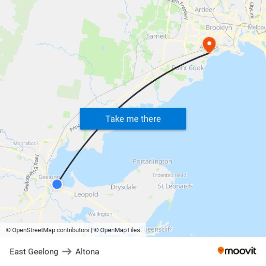 East Geelong to Altona map