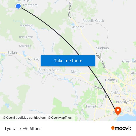 Lyonville to Altona map