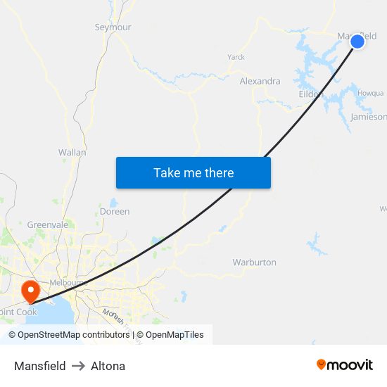 Mansfield to Altona map