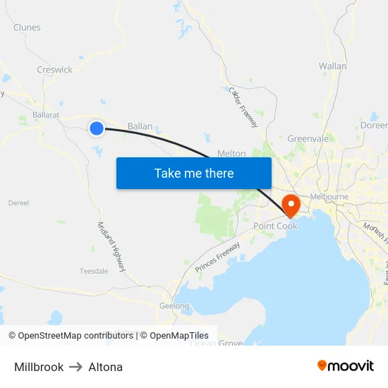 Millbrook to Altona map