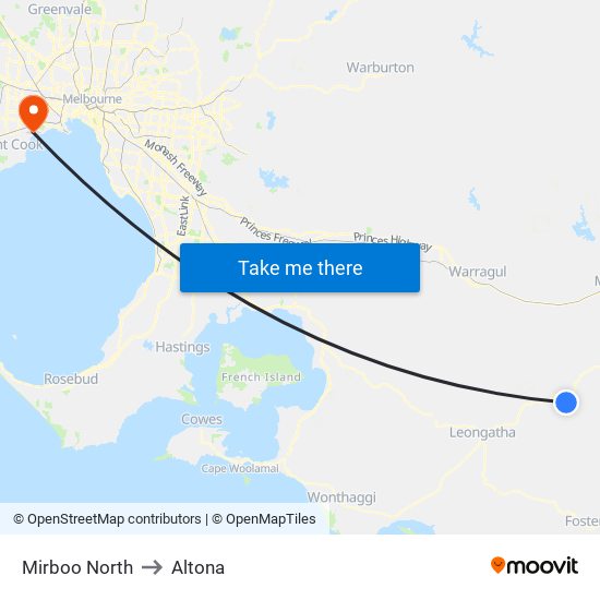 Mirboo North to Altona map