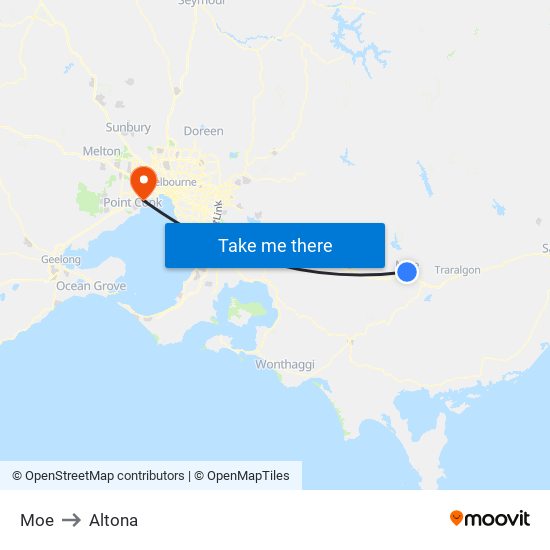 Moe to Altona map