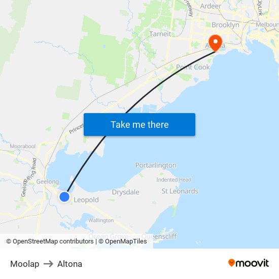 Moolap to Altona map