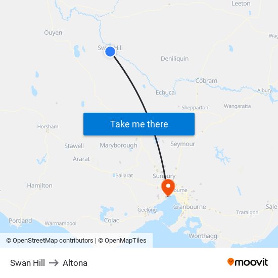 Swan Hill to Altona map