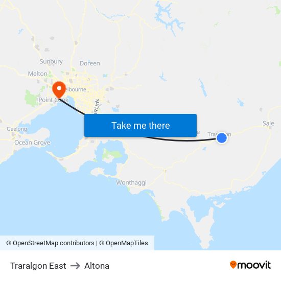Traralgon East to Altona map