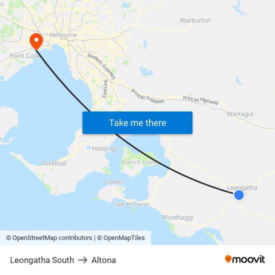 Leongatha South to Altona map