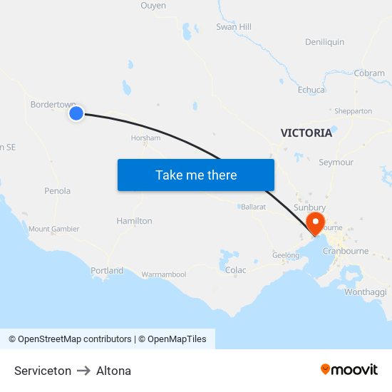 Serviceton to Altona map