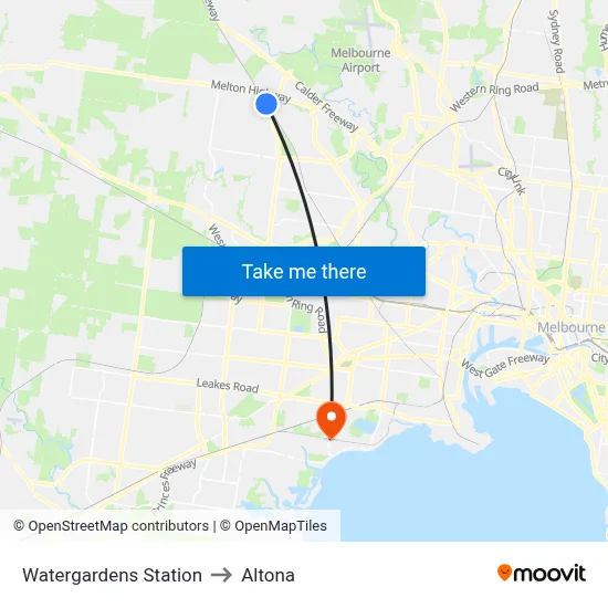 Watergardens Station to Altona map