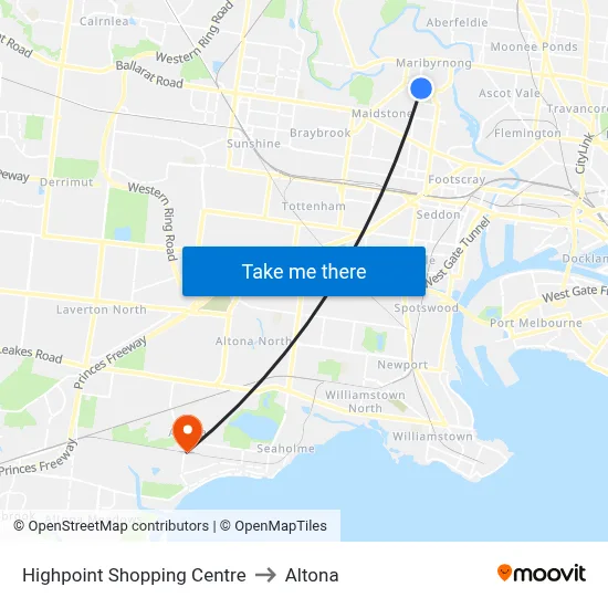 Highpoint Shopping Centre to Altona map