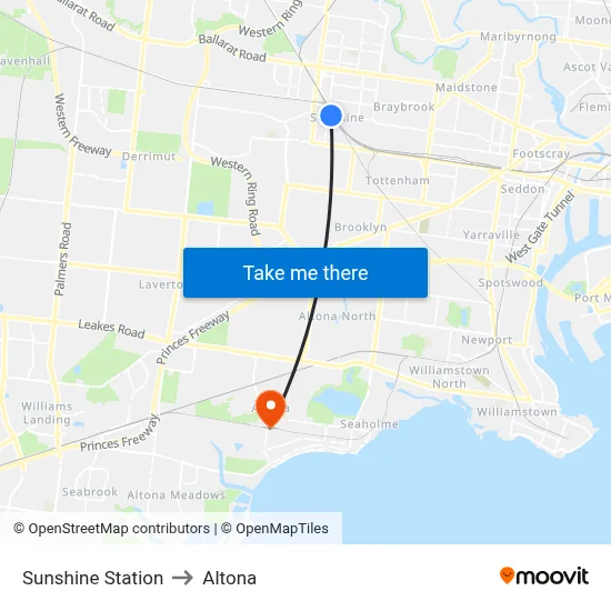 Sunshine Station to Altona map