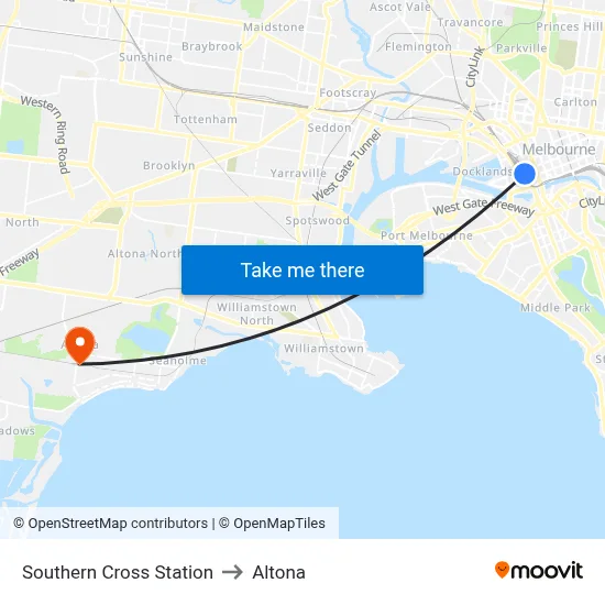 Southern Cross Station to Altona map