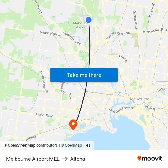 Melbourne Airport MEL to Altona map