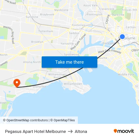 Pegasus Apart Hotel Melbourne to Altona map
