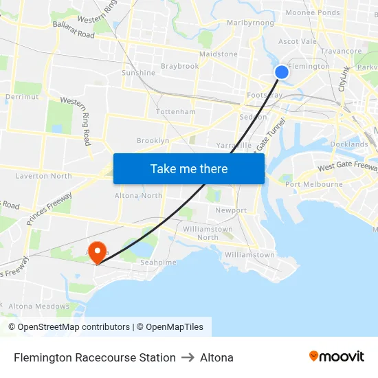 Flemington Racecourse Station to Altona map