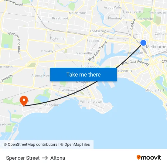 Spencer Street to Altona map