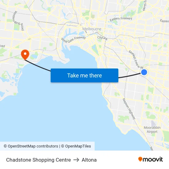Chadstone Shopping Centre to Altona map