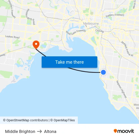 Middle Brighton to Altona map
