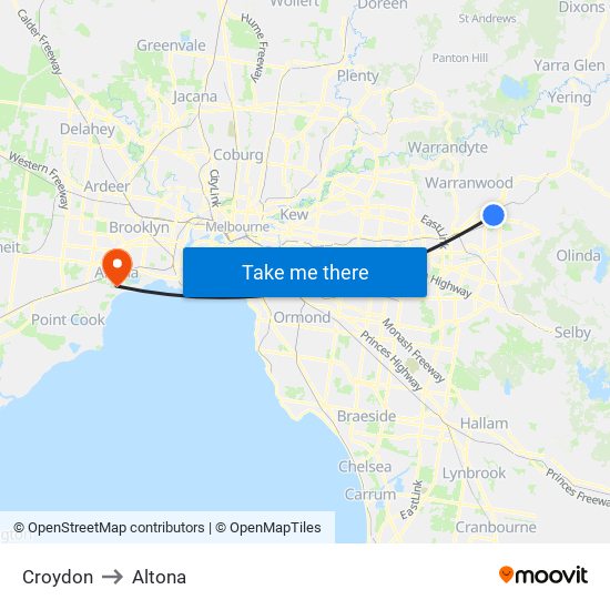 Croydon to Altona map