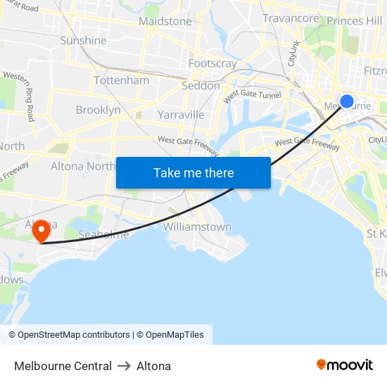 Melbourne Central to Altona map