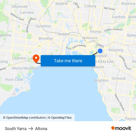 South Yarra to Altona map