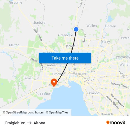 Craigieburn to Altona map