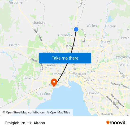 Craigieburn to Altona map