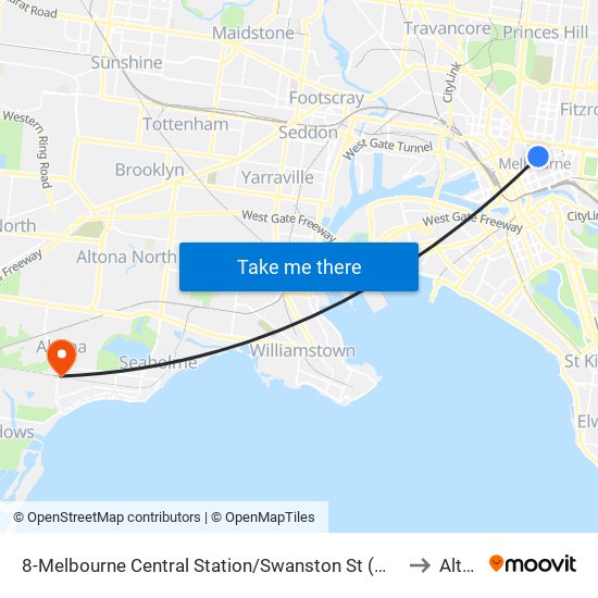 8-Melbourne Central Station/Swanston St (Melbourne City) to Altona map