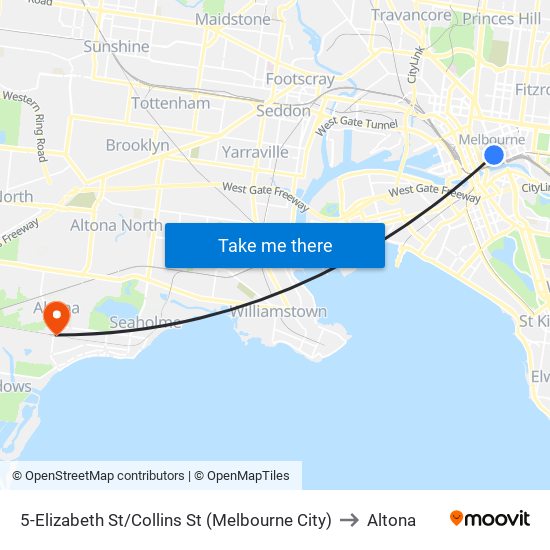 5-Elizabeth St/Collins St (Melbourne City) to Altona map