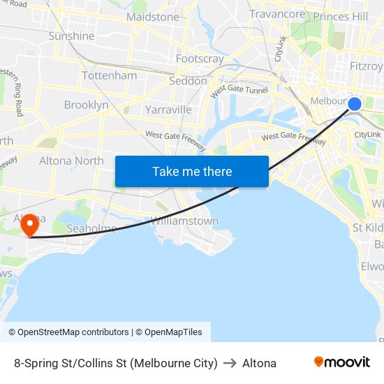 8-Spring St/Collins St (Melbourne City) to Altona map