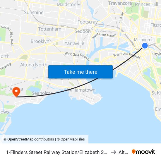 1-Flinders Street Railway Station/Elizabeth St (Melbourne City) to Altona map