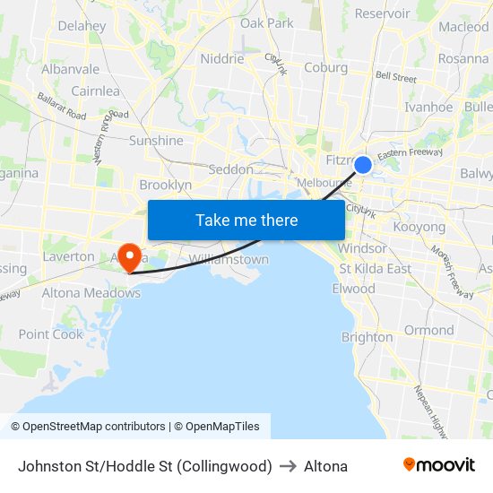 Johnston St/Hoddle St (Collingwood) to Altona map