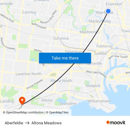 Aberfeldie to Altona Meadows map