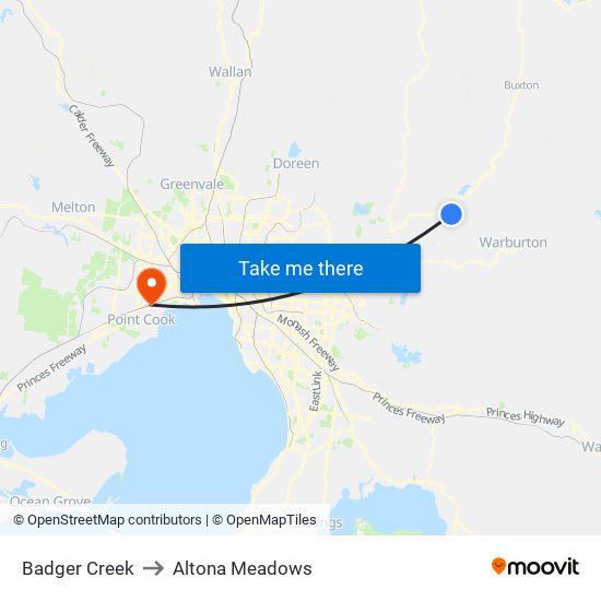 Badger Creek to Altona Meadows map
