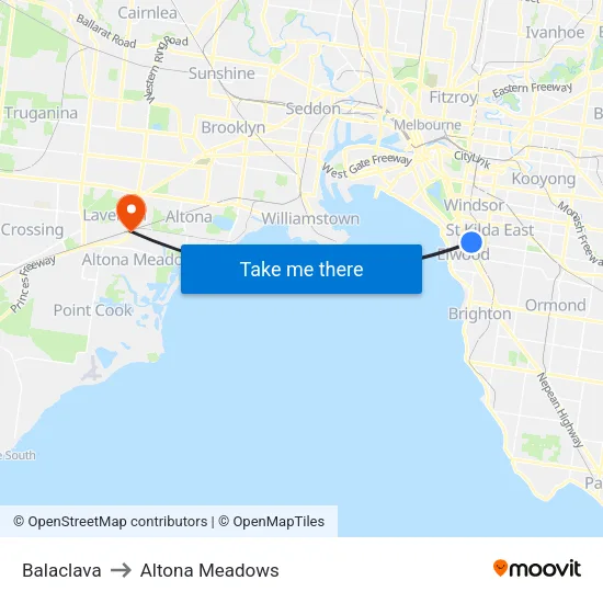 Balaclava to Altona Meadows map