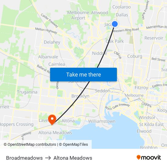 Broadmeadows to Altona Meadows map