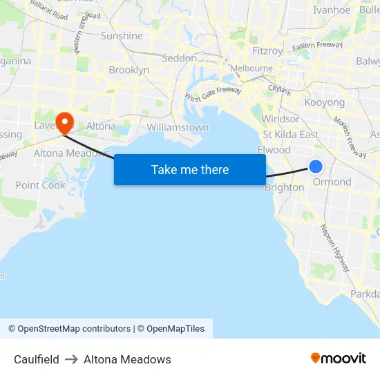 Caulfield to Altona Meadows map