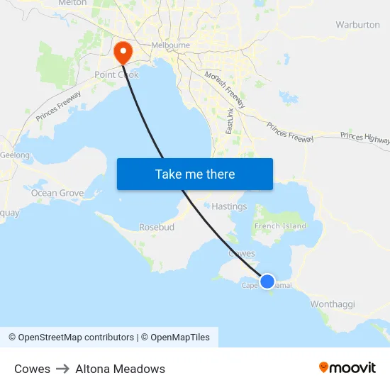 Cowes to Altona Meadows map