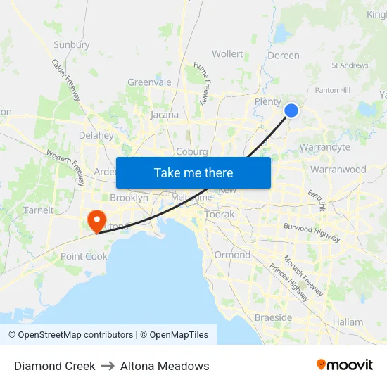 Diamond Creek to Altona Meadows map