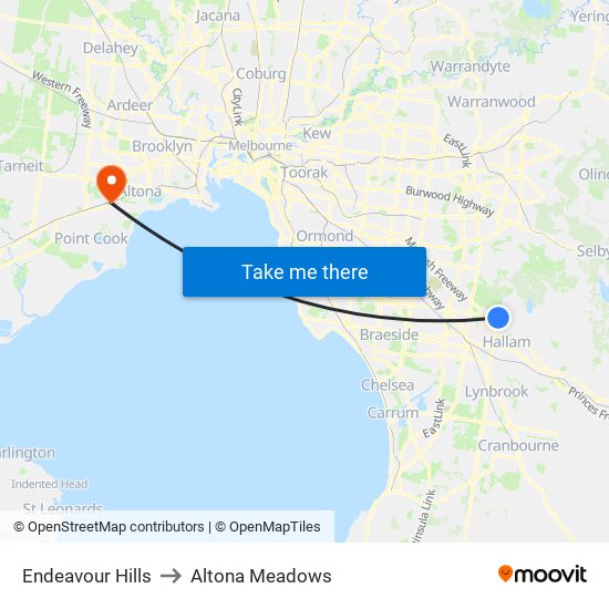 Endeavour Hills to Altona Meadows map