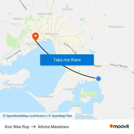 Koo Wee Rup to Altona Meadows map