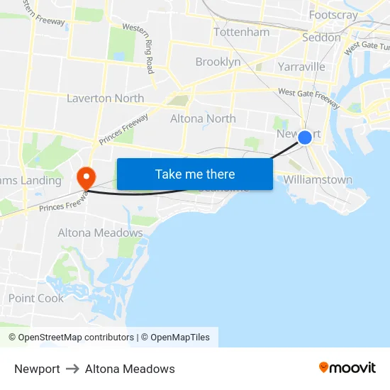 Newport to Altona Meadows map