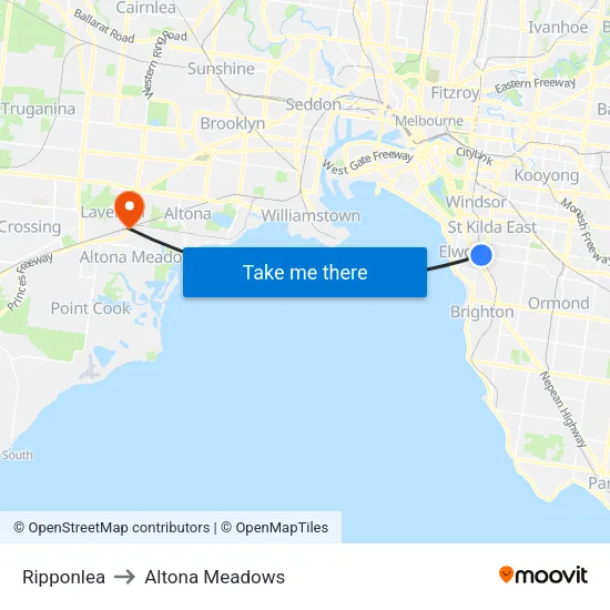 Ripponlea to Altona Meadows map