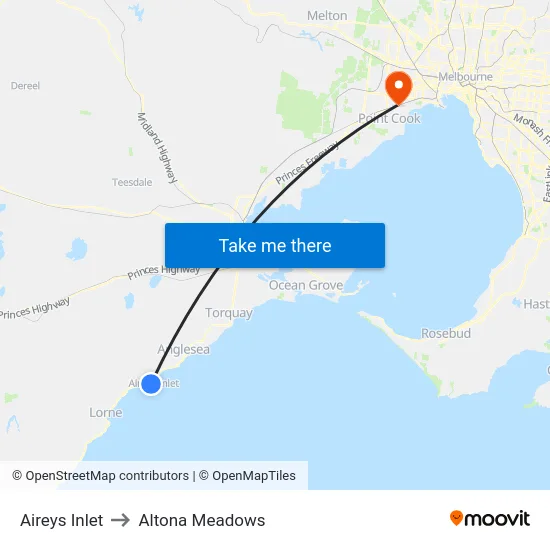 Aireys Inlet to Altona Meadows map