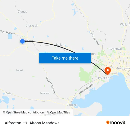 Alfredton to Altona Meadows map