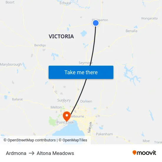 Ardmona to Altona Meadows map