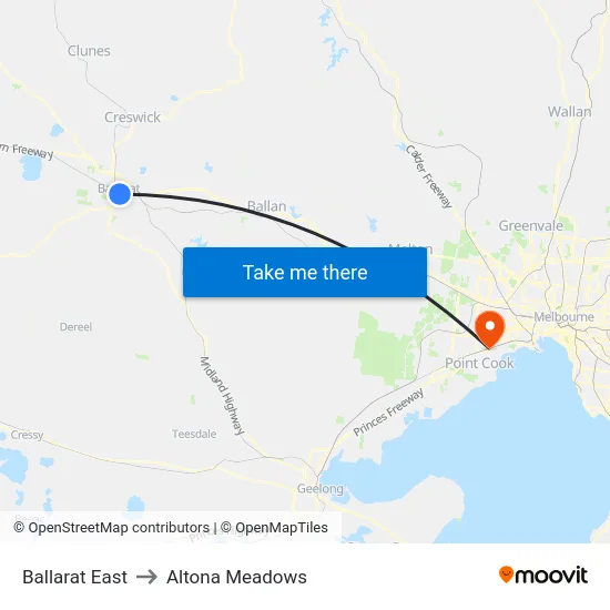 Ballarat East to Altona Meadows map