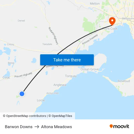 Barwon Downs to Altona Meadows map