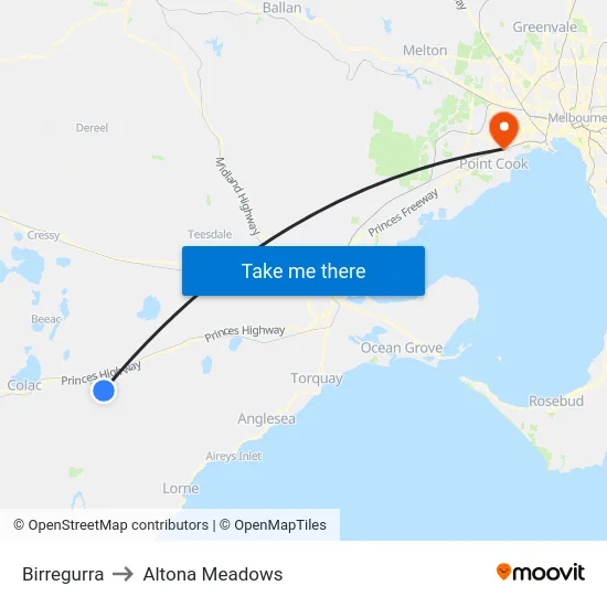 Birregurra to Altona Meadows map
