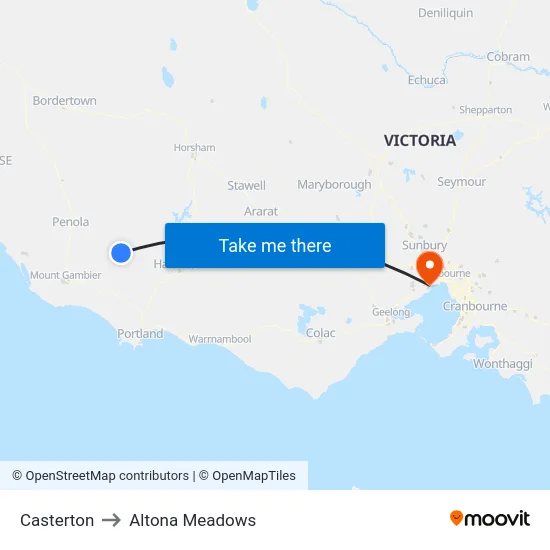 Casterton to Altona Meadows map